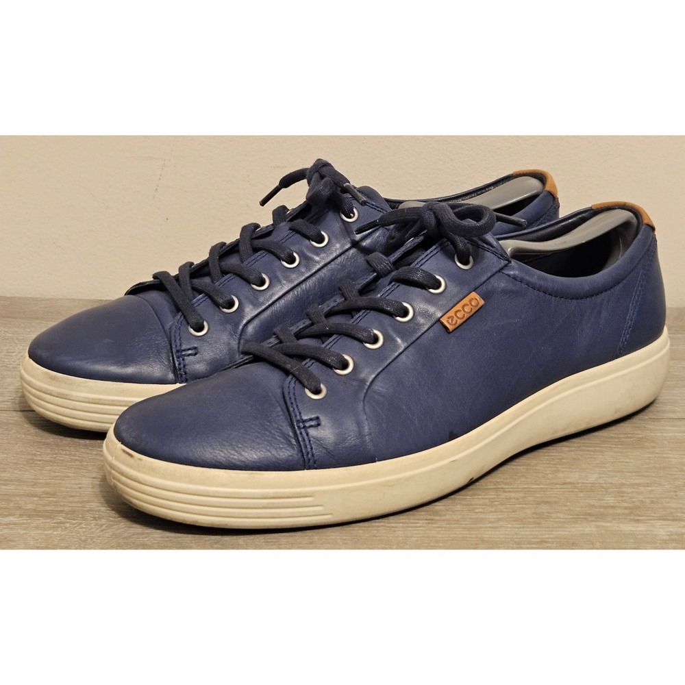 ECCO Soft 7 Mens Indigo Blue Leather Low Top Sneakers Shoes Size 45 US 11-11.5
